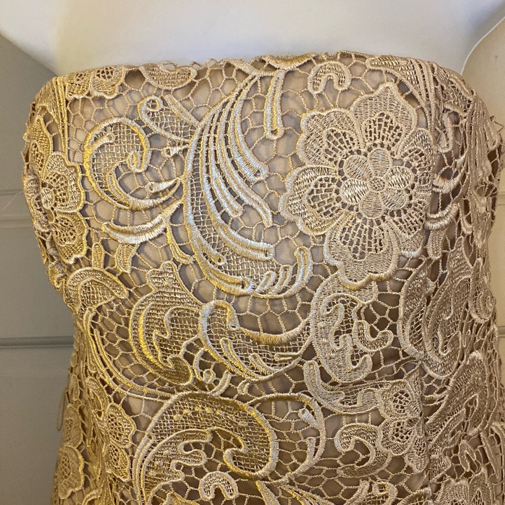 Vintage Cache Lace Cocktail Formal Strapless Dress Champagne Vibe Size 8 So Boss